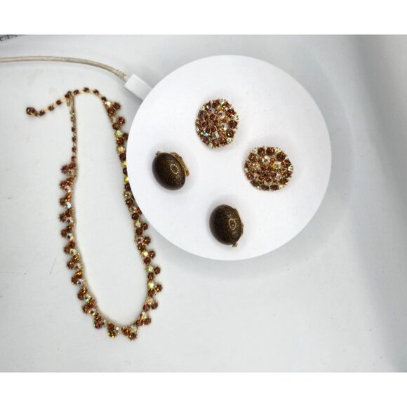 All Signed Trifari Topaz AB Necklace Demi Parure + Bonus Earrings Set - Picture 9 of 9